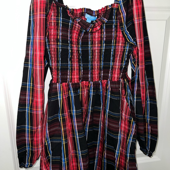 Draper James RSVP Red Christmas Holiday Plaid Smocked Long Sleeve Midi Dress XS - Picture 2 of 3